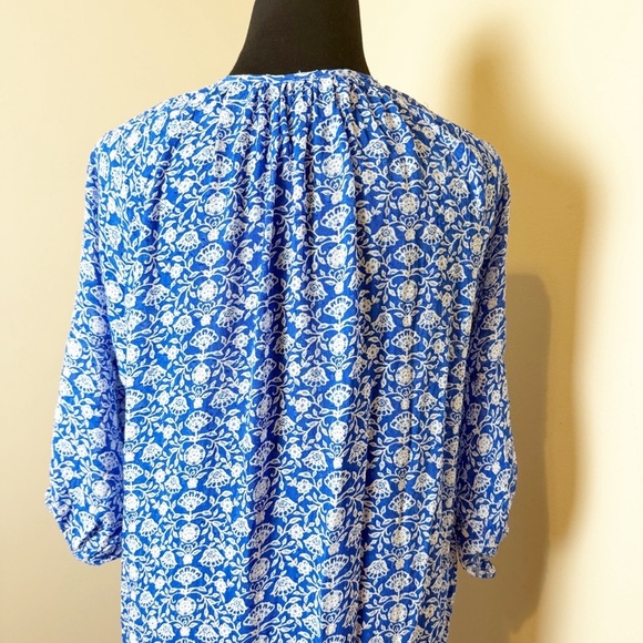 ZARA Blue/White BOHO FLORAL dotted MESH PRINTED MIDI DRESS sz XS - Picture 11 of 12